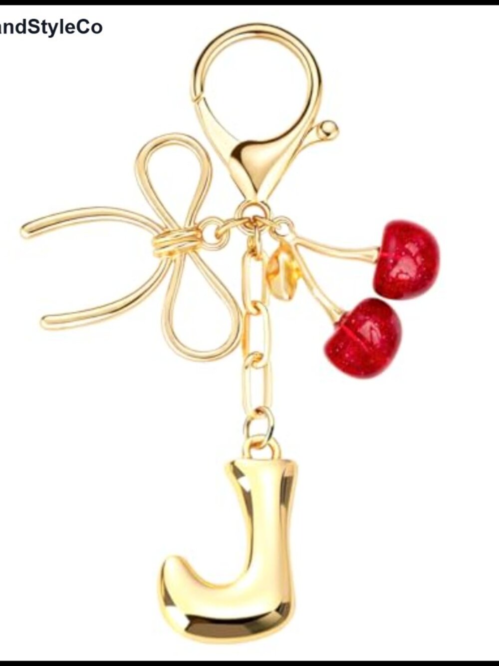 Gold Plated Cherry Initial Keychain Bag Charm for Purses Handbags